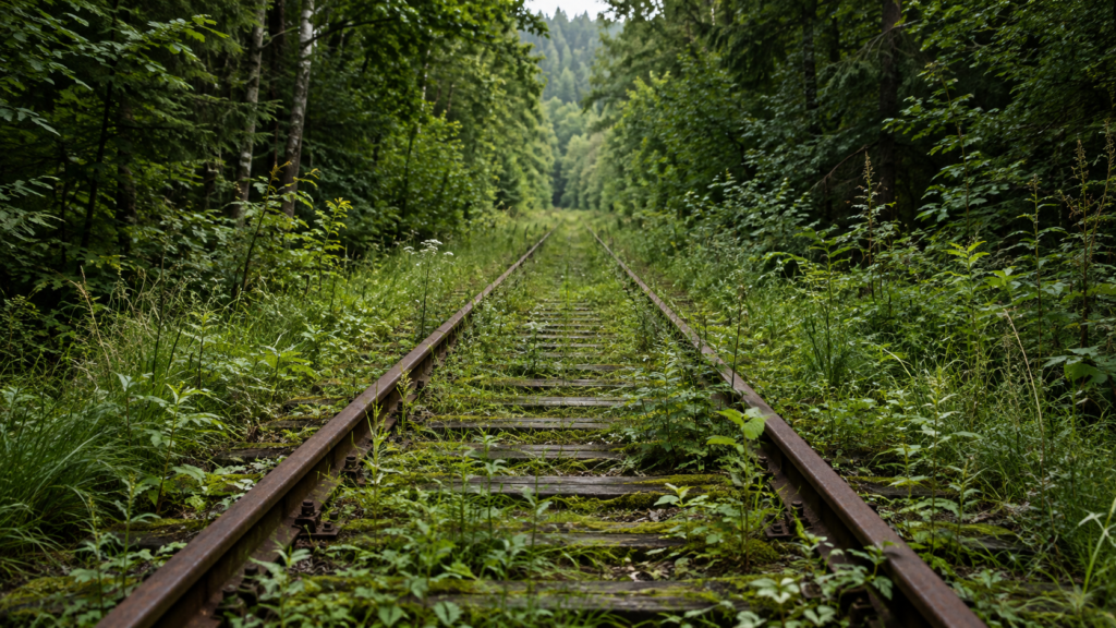 Overgrown Railway Through the Forest